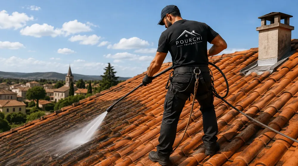 Artisan réalisant un nettoyage de toiture à Graveson